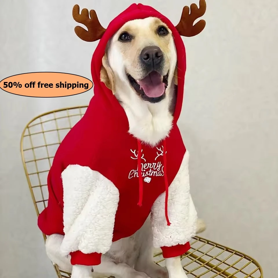

Pet Dog Clothes Winter Warm Cotton Fleece Christmas Fawn Sweatshirt Large Dog Golden Retriever Labrador Free shipping