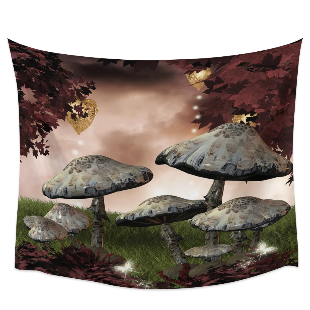 Mushroom Maple Meadow Printed Large Tapestry Hippie Wall Hanging Boho Tapestries Room Art Decor Aesthetic Mats Sheet Blanket