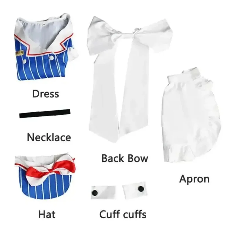 أزياء ميكو التأثيرية أزياء أنيمي mesmerizer فستان خادمة مخطط للنساء وقبعة مريلة بدلة الهالوين وأعياد الميلاد وحفلات الكرنفال