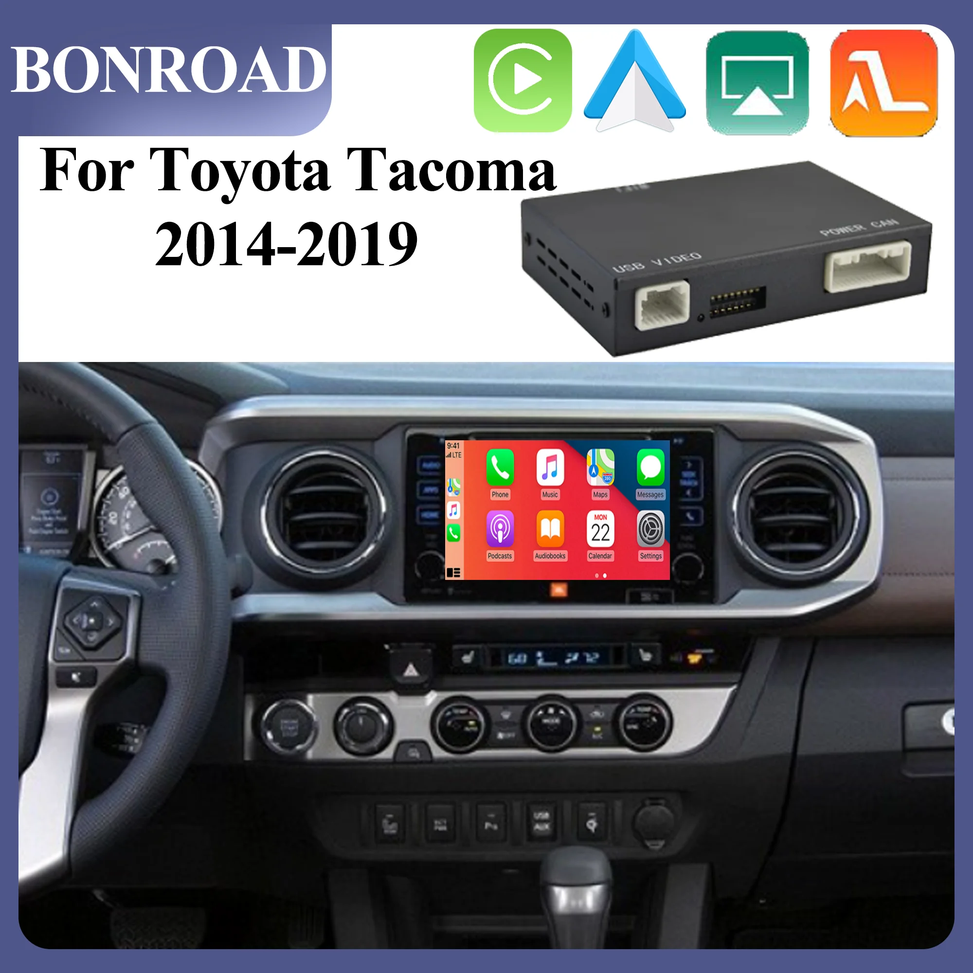 BONROAD Car Wireless Carplay Android Auto AI Upgrade BOX For Toyota Tacoma 2014 2015 2016 2017 2018 2019 Aiplay AutoLink YouTube