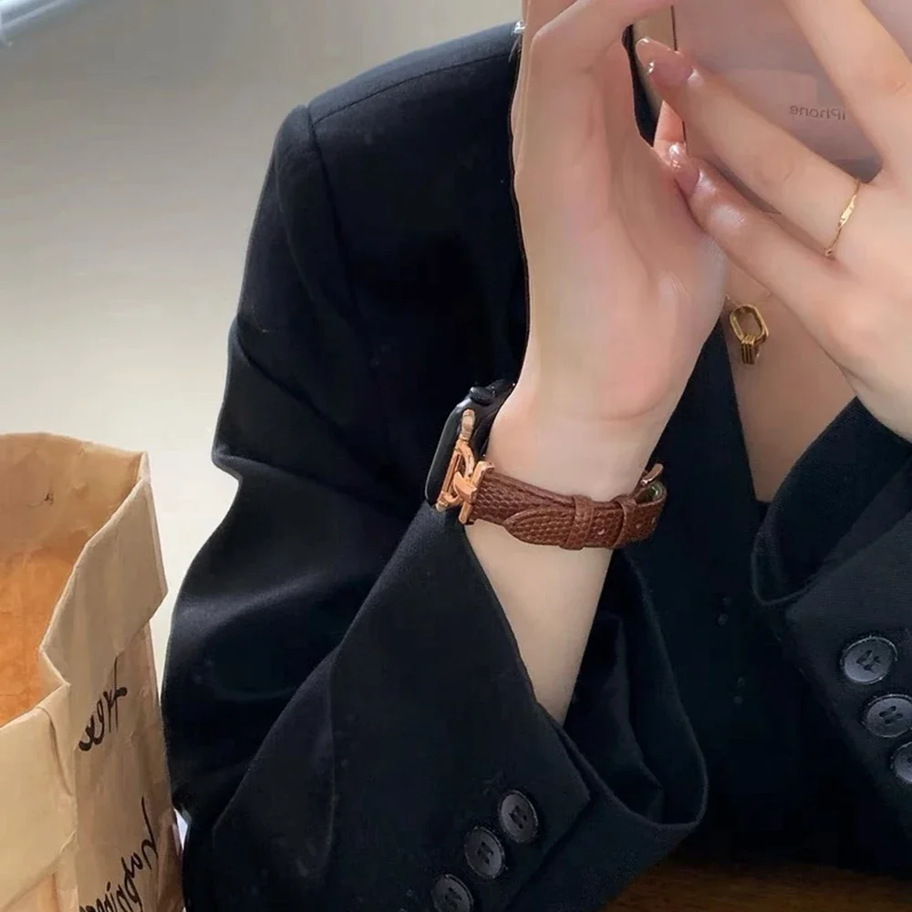 Кожаная петля для Apple Watch, женский ремешок серии Ultra 10/9/8/7/6/5/4/3/2/1 SE 38 мм 40 мм 41 мм 42 мм 44 мм 45 мм 46 мм 49 мм Ремешок