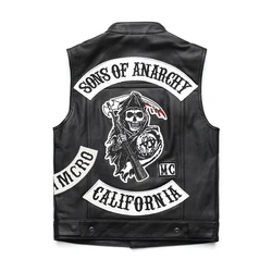Men Motorcycle Spring Jackets SOA Punk Black Motorbike Gilet Sons of Anarchy Leather Moto Jacket Vest