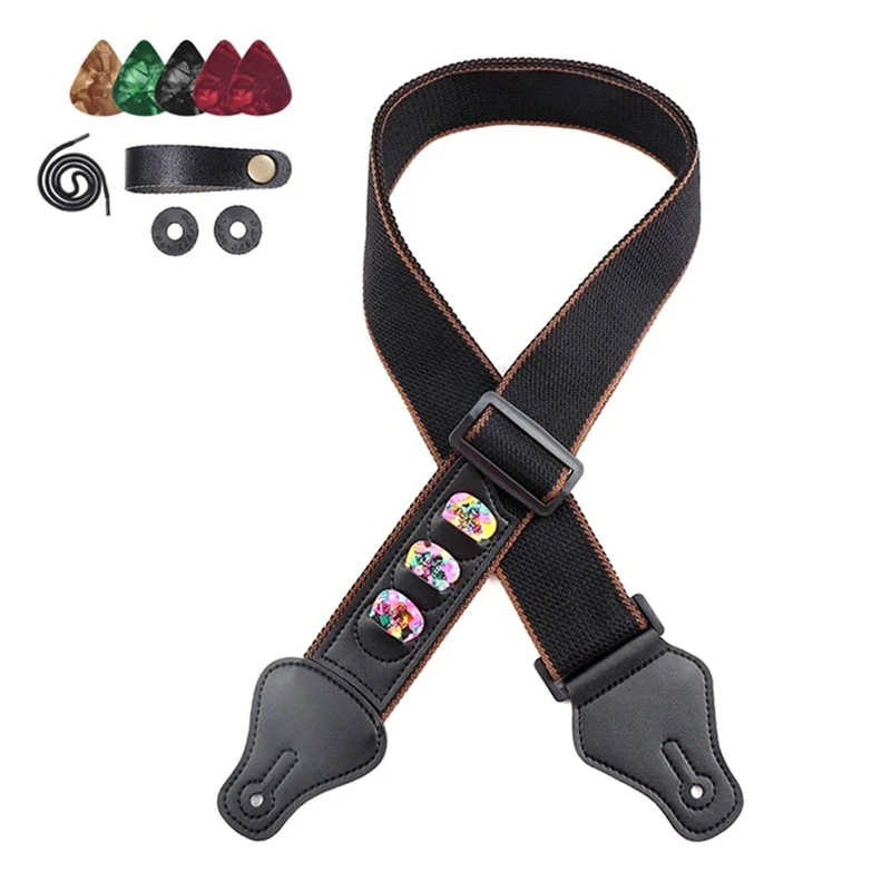 جيتار شعبي جيتار كهربائي باس حزام من القطن الخالص مع غراب الرأس - أسود متين وسهل الاستخدام