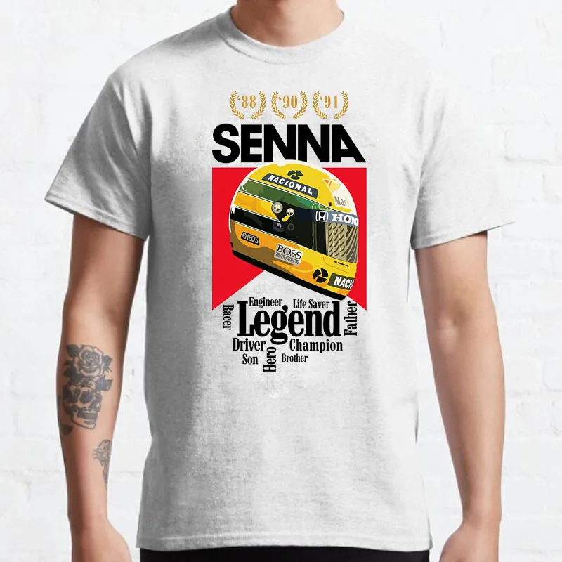 Ayrton Senna Print T-Shirt Vintage World Championship Casual Tops Unisex Short Sleeve Humor Street Fashion Style Cool Camisetas