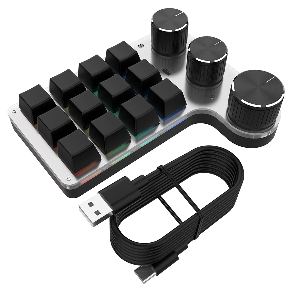 

Programmable 12/3 Key Knob RGB Multifunctional Keypad 7 Colors Light Bluetooth-Compatible USB Wired for PC Macbook Laptop