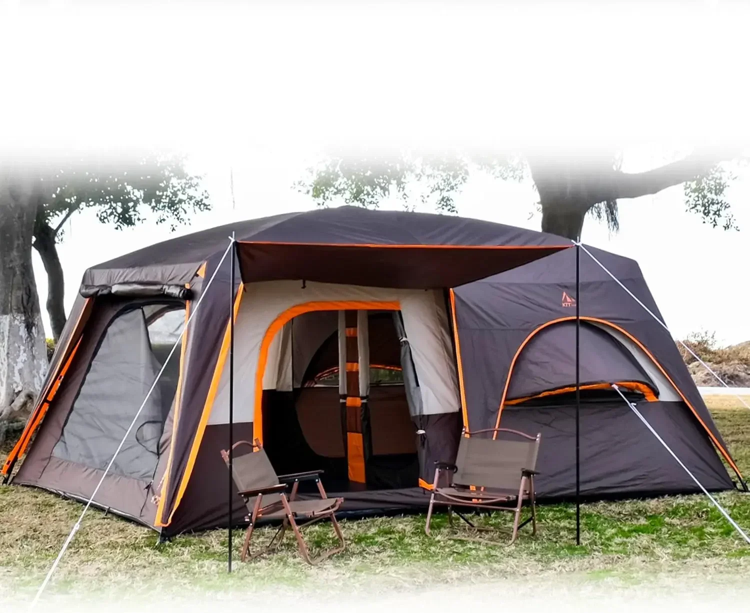 US Shipping Extra Large Tent 12 Person,Family Cabin Tents,2 Bay-Windows,2 Rooms and 3 Doors 3 Windows with Mesh,Waterproof,Strai