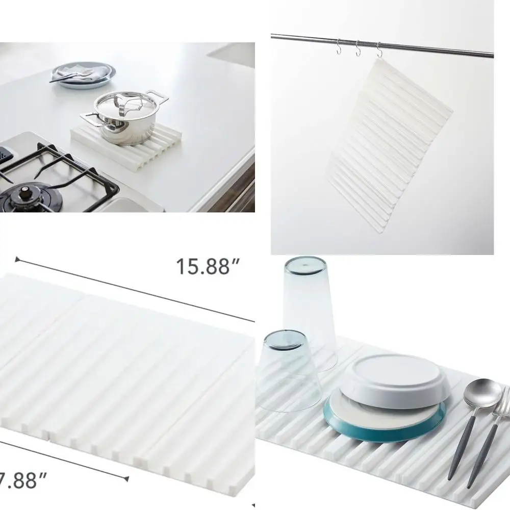 

Collapsible Kitchen Dish Drying Rack - Foldable Home Sink Drainer Mat