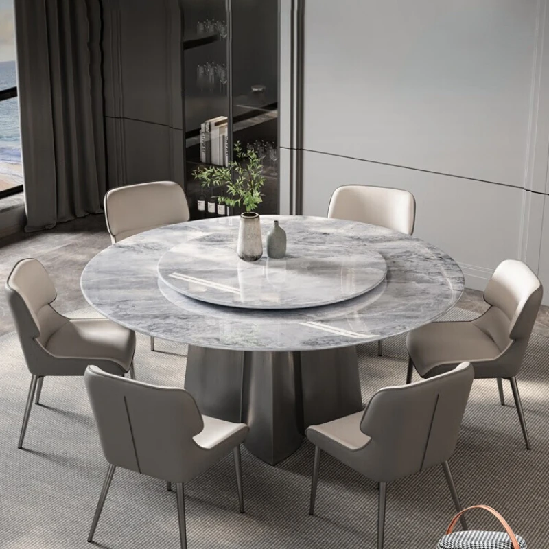 High-end luxury stone villa natural marble round table simple modern home