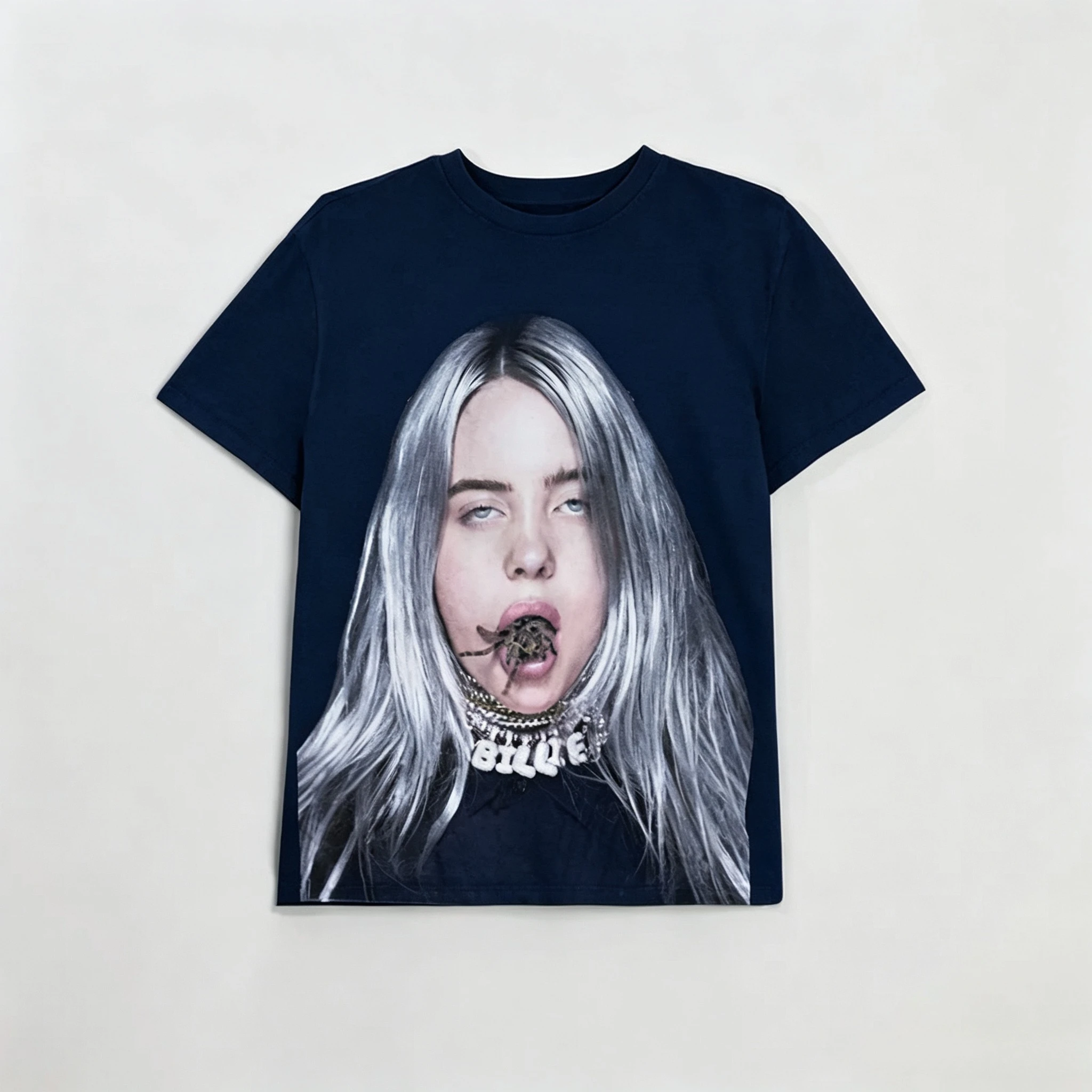 Retro Billie Eilish Spider Portrait T-Shirt Dunkle Ästhetik Konzert-Fans Lässig Übergroß Kurz Bequem ﻿ – Detail 7