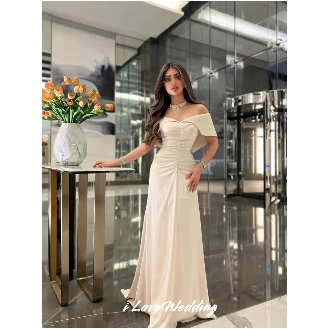 

White V-Neck Prom Dresses 2025 Satin Off Shoulder Mermaid Floor-Length Evening Dresses Pleated Wedding Party Dresses Customized