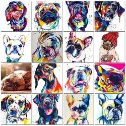PhotoCustom Painting By Number Colorful French Bulldogs DIY Kits On Canvas Acrylic Paint Oil Picture Of Coloring By Number Decor