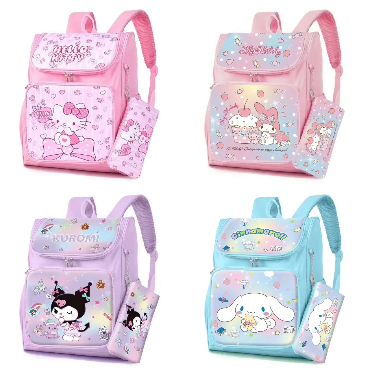 

2Pcs/set Sanrio Child Bagback Hello Kitty Cinnamoroll Kuromi My Melody Anime Student School Bag Child Schoolbag Child Backpacks