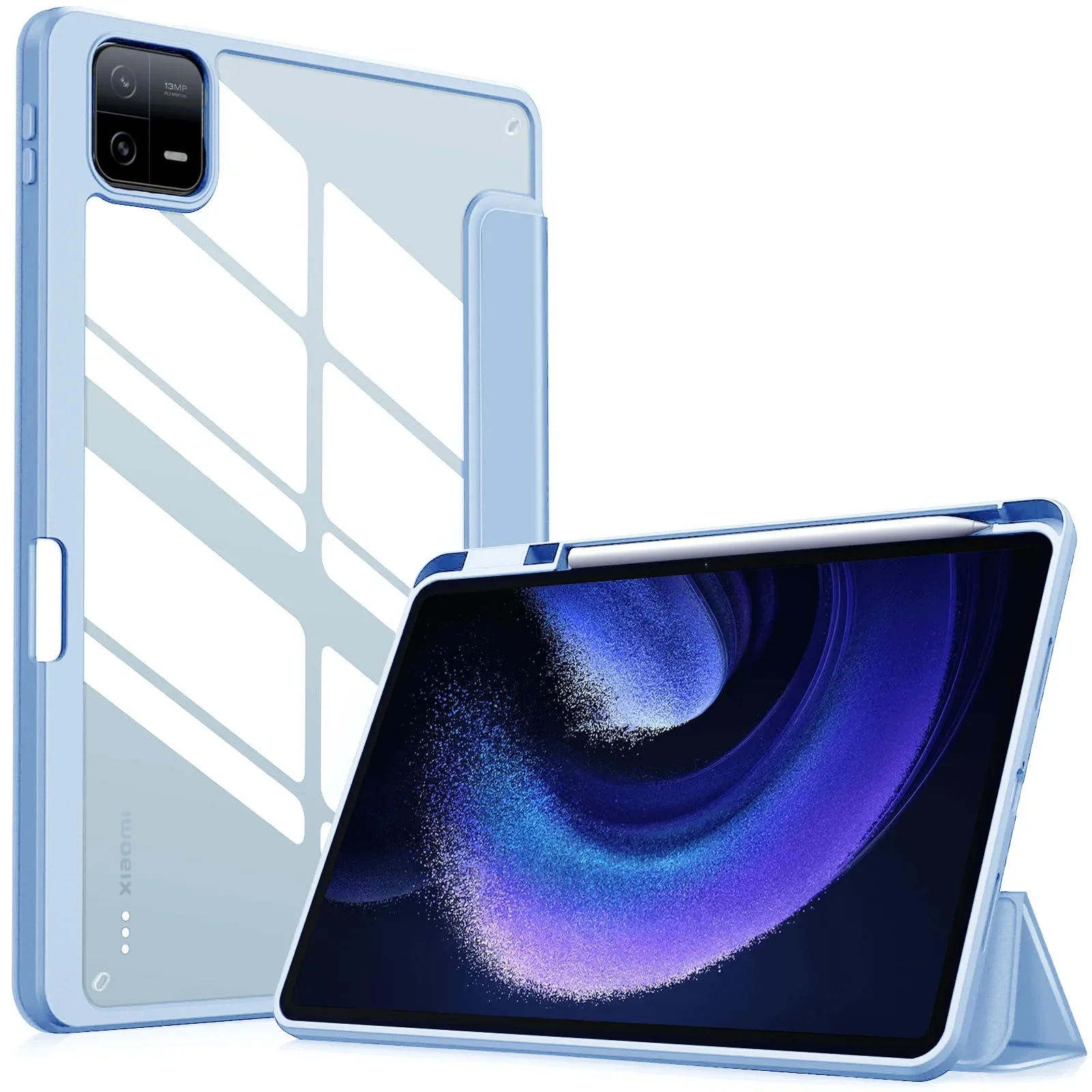

Чехол для Xiaomi Mi Pad 7 6 5 Pro Redmi SE 11 12,1 дюйма, чехол для планшета, держатель для карандашей, тройная подставка, прозрачный жесткий акриловый чехол