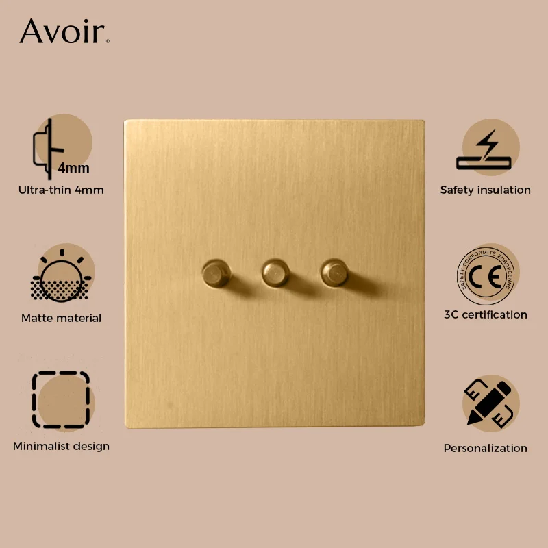 Avoir Retro Light Switch Gold Copper Lever Wall Power Socket Type-C Charger Port Toggle Switch Electric Outlet EU French UK Plug