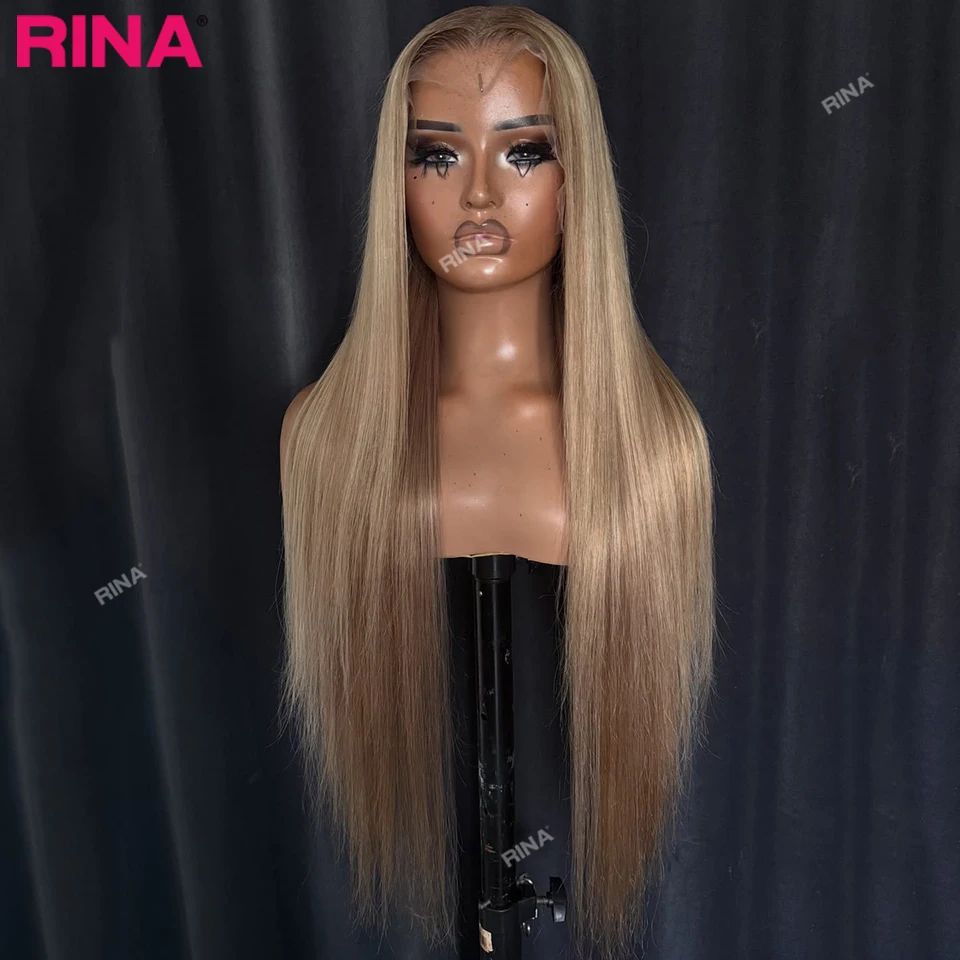 180 Density Light Brown HighlightTransparent Lace Front Human Hair Remy Glueless Wigs 13X6 13x5 Drawstring with Tape Straight view 2