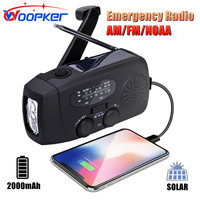 Woopker 2000mAh Solar Hand Crank Radio Multifunctional Rechargeable radio FM AM NOAA Emergency LED Flashlight Power Bank