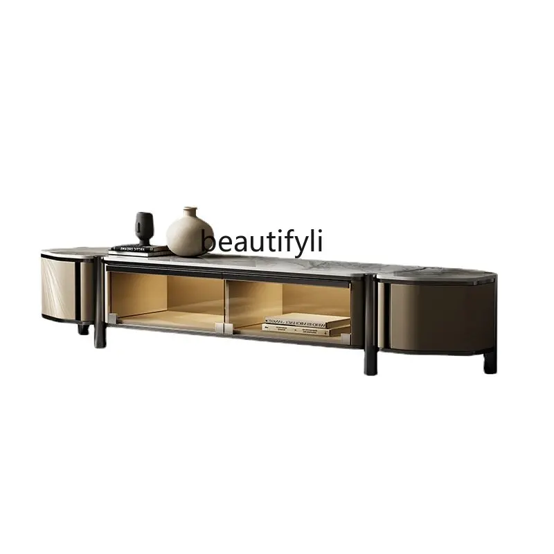 

Italian Minimalist Stone Plate TV Cabinet Home Living Room Floor Cabinet Light Luxury Tea Table Combination