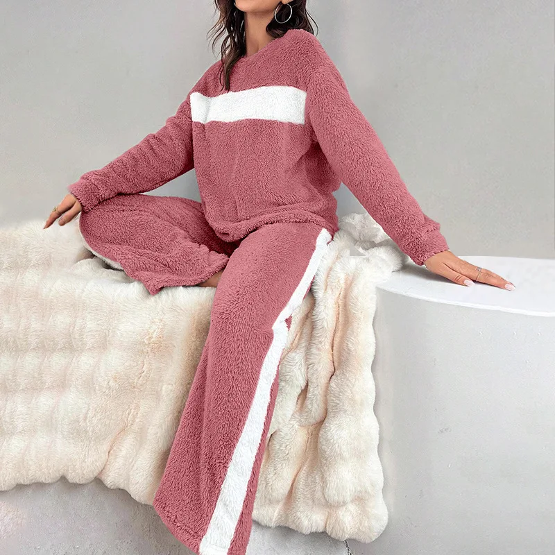 5XL Plus Size Thickened Winter Warm Pjs Set Women Flannel Sleepwear Coral Velvet Pajamas Padded Two Pieces Sets Home Clothes