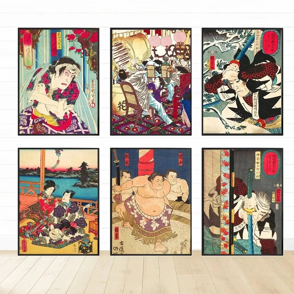 Classic Retro Aesthetics Wall Art Japanese Sumo Geisha Samurai HD Oil on Canvas Posters and Prints Home Bedroom Decor Gifts