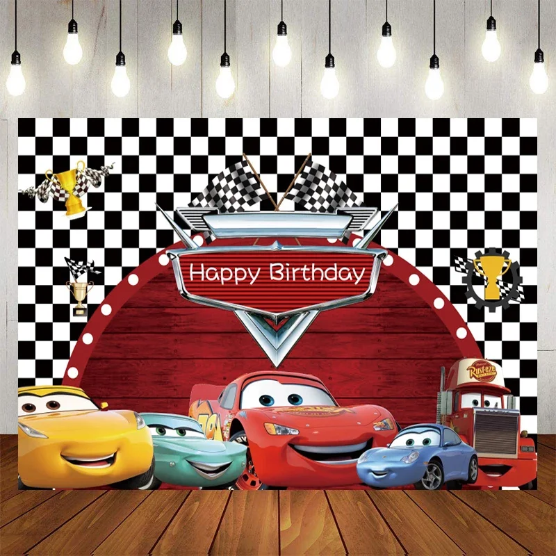 Disney Cars Mcqueen telón de fondo de vinilo para fotografía, decoración de fiesta de cumpleaños, Fondo de Navidad para estudio fotográfico, NO DIY