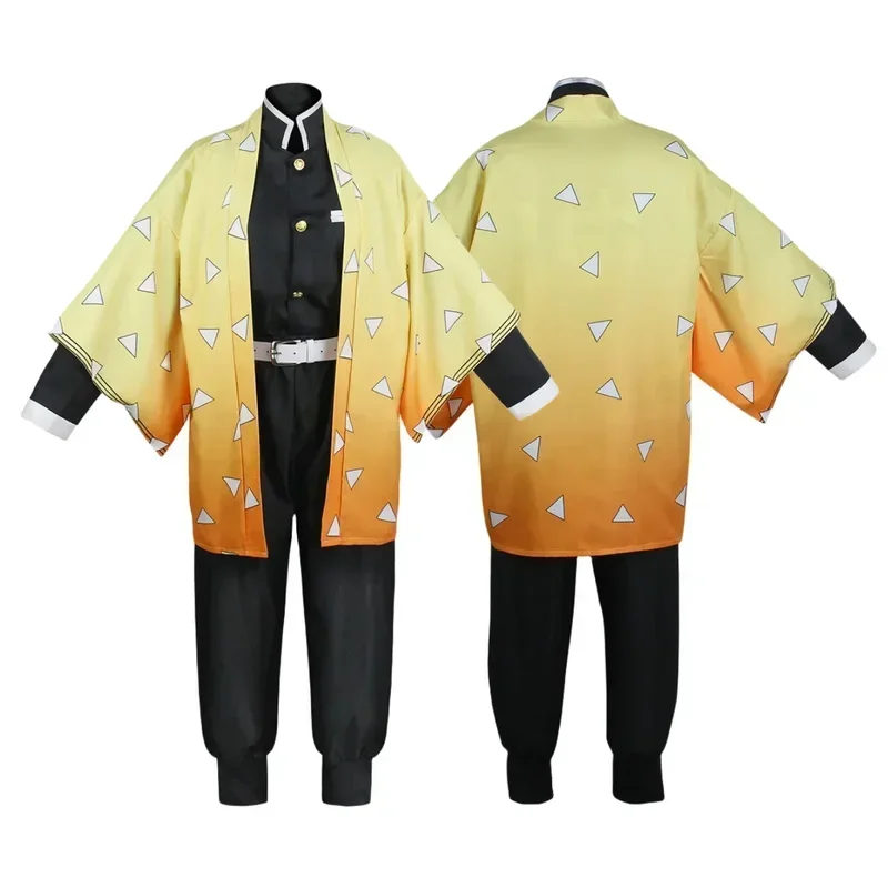 Anime Agatsuma Zenitsu Cosplay Costume Kimono Halloween Clothing Party Uniform Wig Women Kids