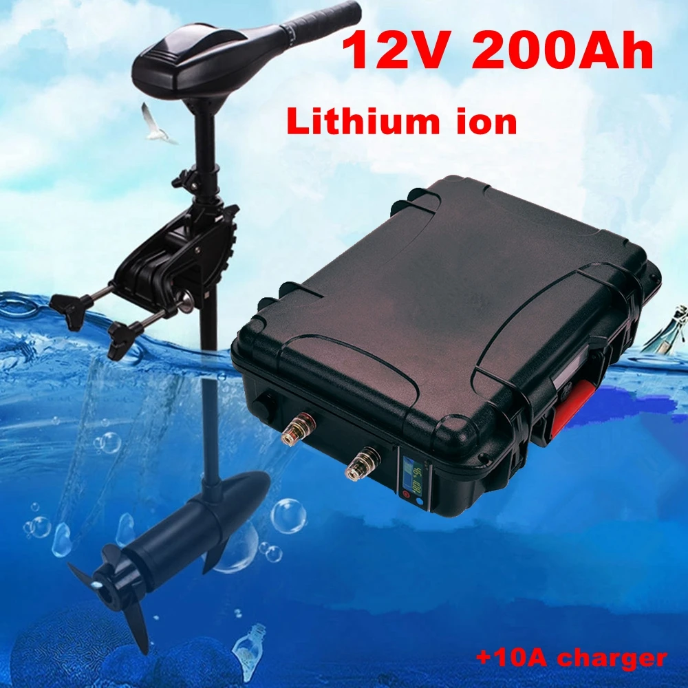 Lithium 12V 200AH 100A BMS Battery Pack lithium 200Ah for Boat trolling Motor outboard RV Cigarette lighter USB + 10A charger