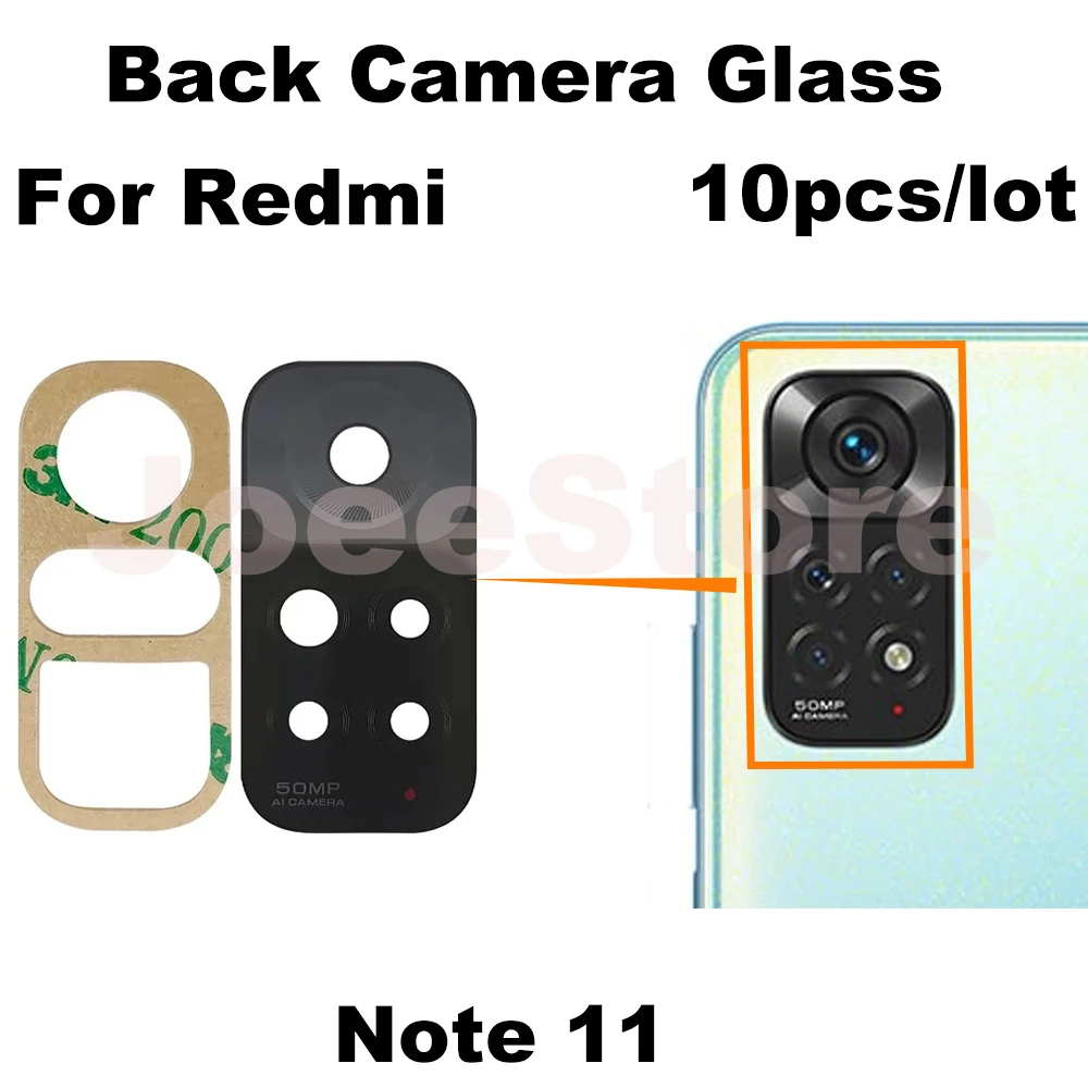 10pcs Back Camera Glass Lens For Xiaomi Redmi Note 10 10S 11 11T 8 9 Pro 5G Rear Camera Glass With Adhesive Sticker Repair Parts