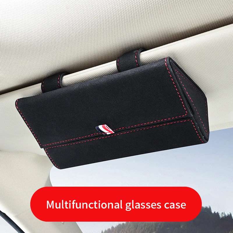 Multifunction Auto Car Glasses Case PU Leather Suede Eyeglasses Ticket Card Clamp Car Sun Visor Sunglasses Holder Accessories