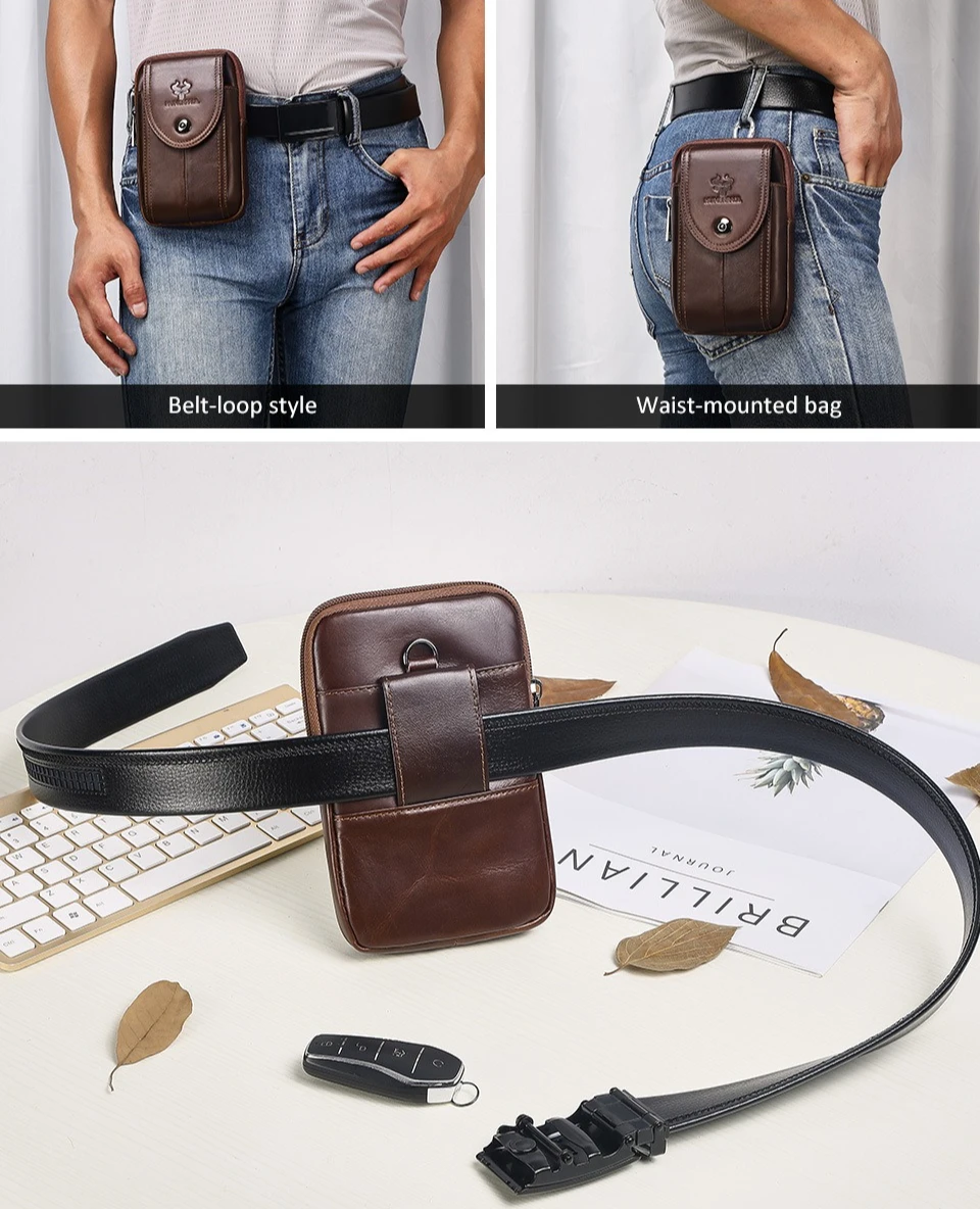 

Мужская поясная сумка из натуральной кожи, кошелек для мобильного телефона, поясная сумка, 6,5-дюймовая, 7-дюймовая рабочая поясная сумка на молнии с пряжкой