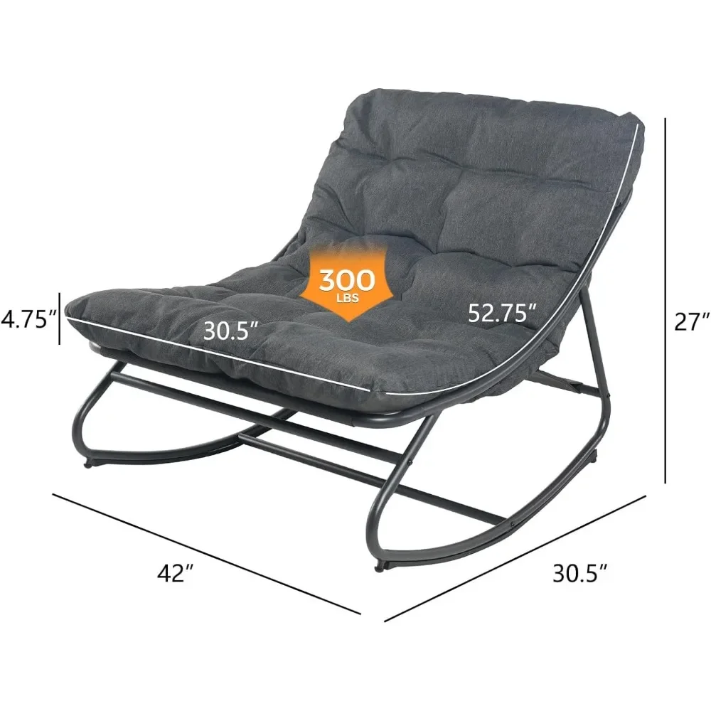 Rocking Chair Outdoor & Indoor, Metal Patio Lounge Rocking Chair with Thick Cushion,Comfy Modern for Living Room,Porch,Backyard