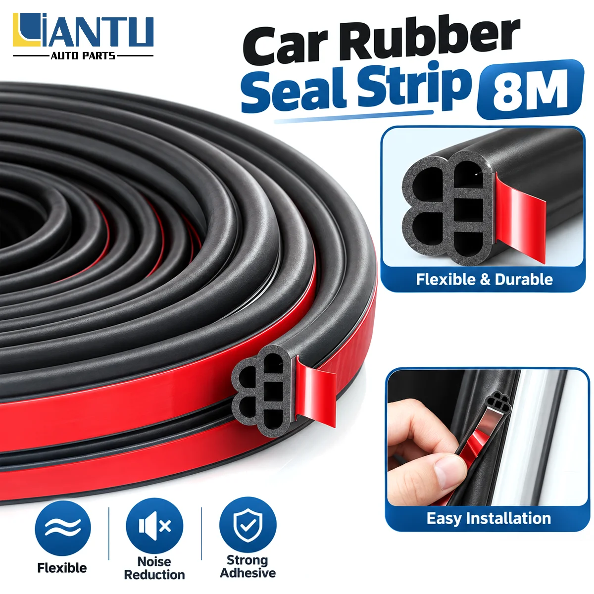 PINMOAP 8m Car Door Sealing Strip Rubber Weather Strip Auto Door Edge Protector Decorative Trim Vehicle Accessories