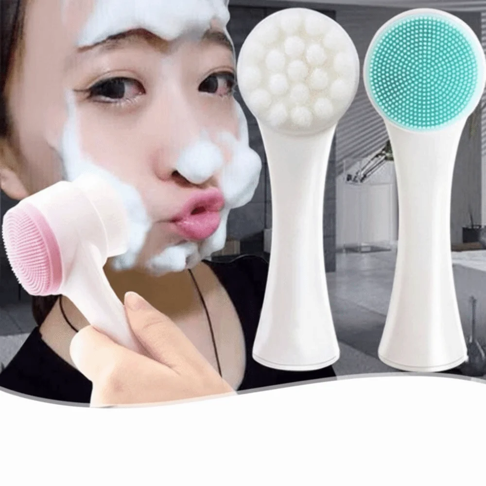 3D Double Sid Face Washing Brush Soft Bristles Manual Face Scrub Brush Pore Cleaner Exfoliator Facial Cleansing Brushes 1