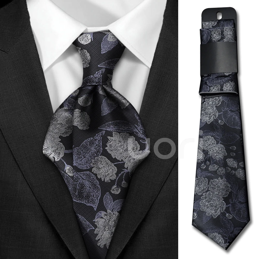 Neues Design, rot-blaues Blumen-Krawatten-Set mit Papierkarte, inklusive Taschentuch für Herrenmode, Hemd, Anzug, Accessoire, passend für Hochzeitsfeier