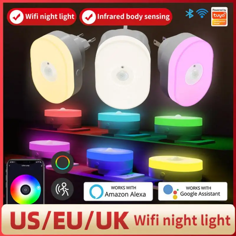 

WiFi Tuya Smart PIR Motion Sensor LED Night Light EU US UK Plug Wall Lamp Warm White RGB Room App Voice For Alexa Google