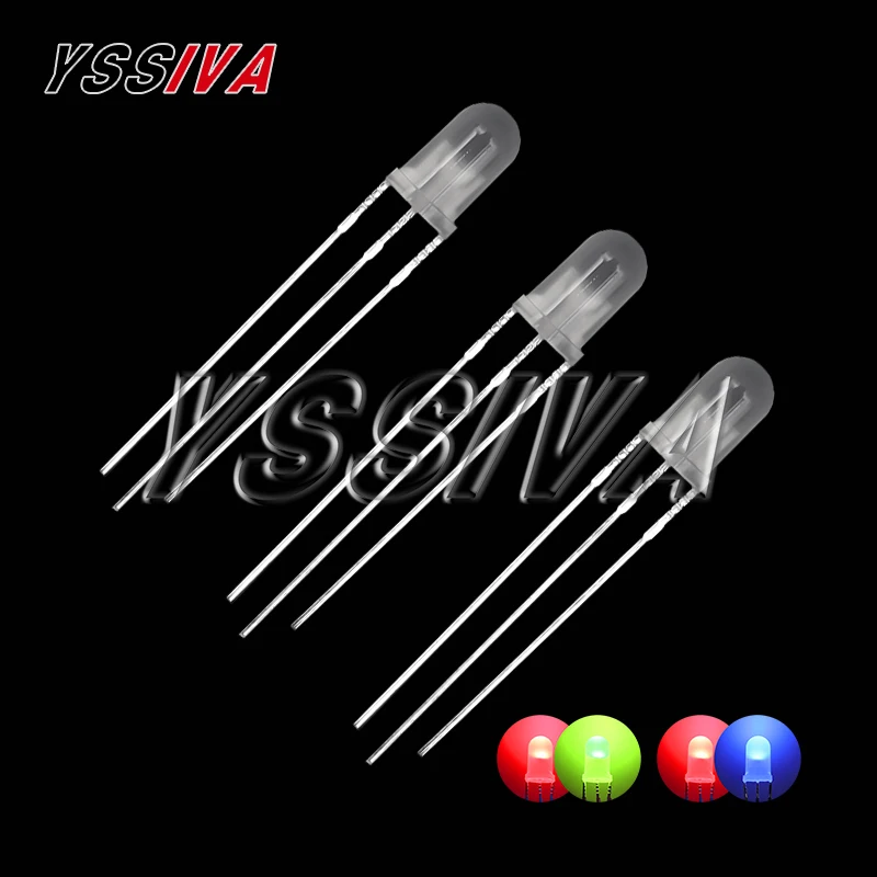 50pcs F5 5MM Round Clear / Fog Two Color Common Anode / Cathode LED Red & Green Red & Blue Bi-Color 3 Pins Light Emitting Diode