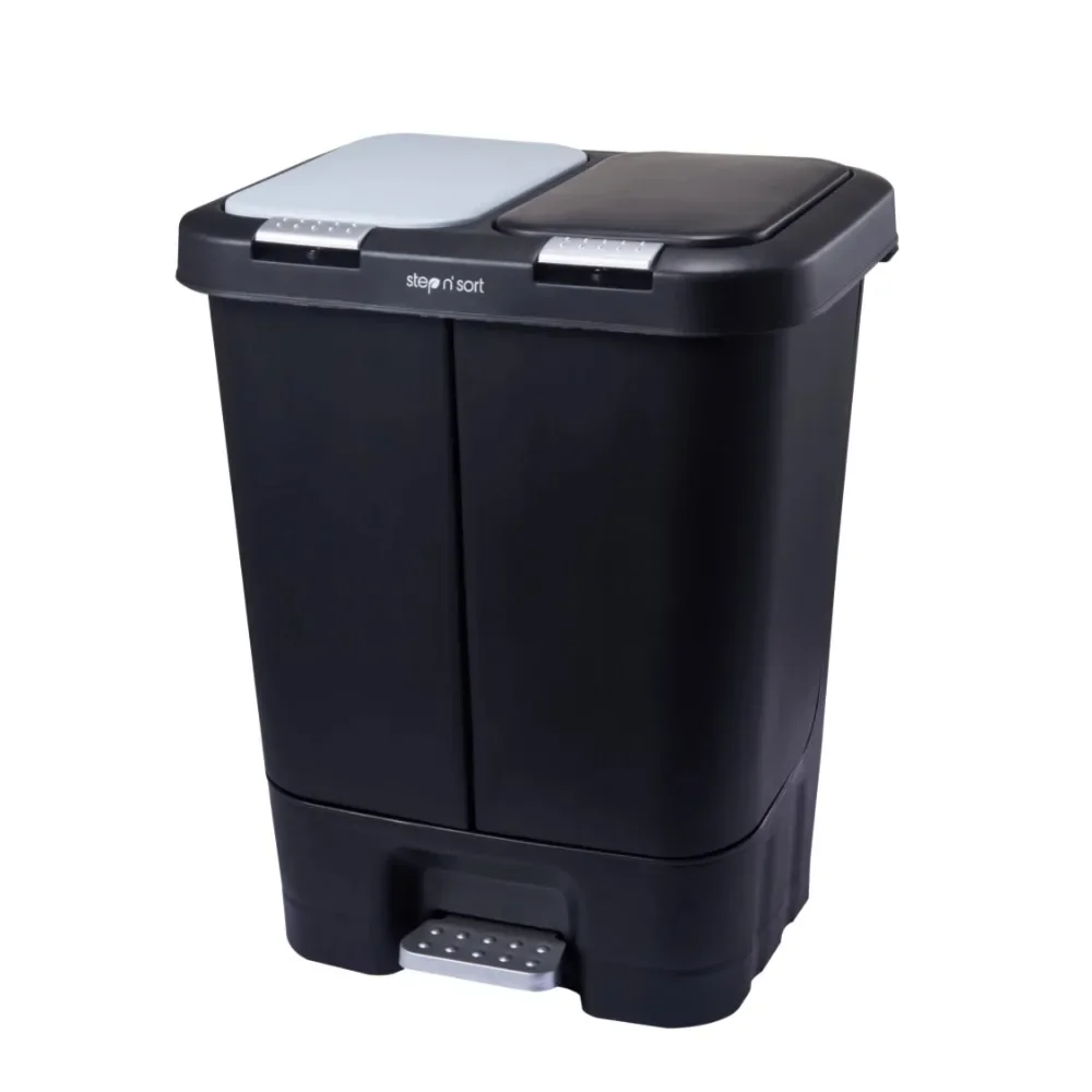 

Dual Plastic Trash and Recycle Bin with Slow Close Lid, Black, 11 gal