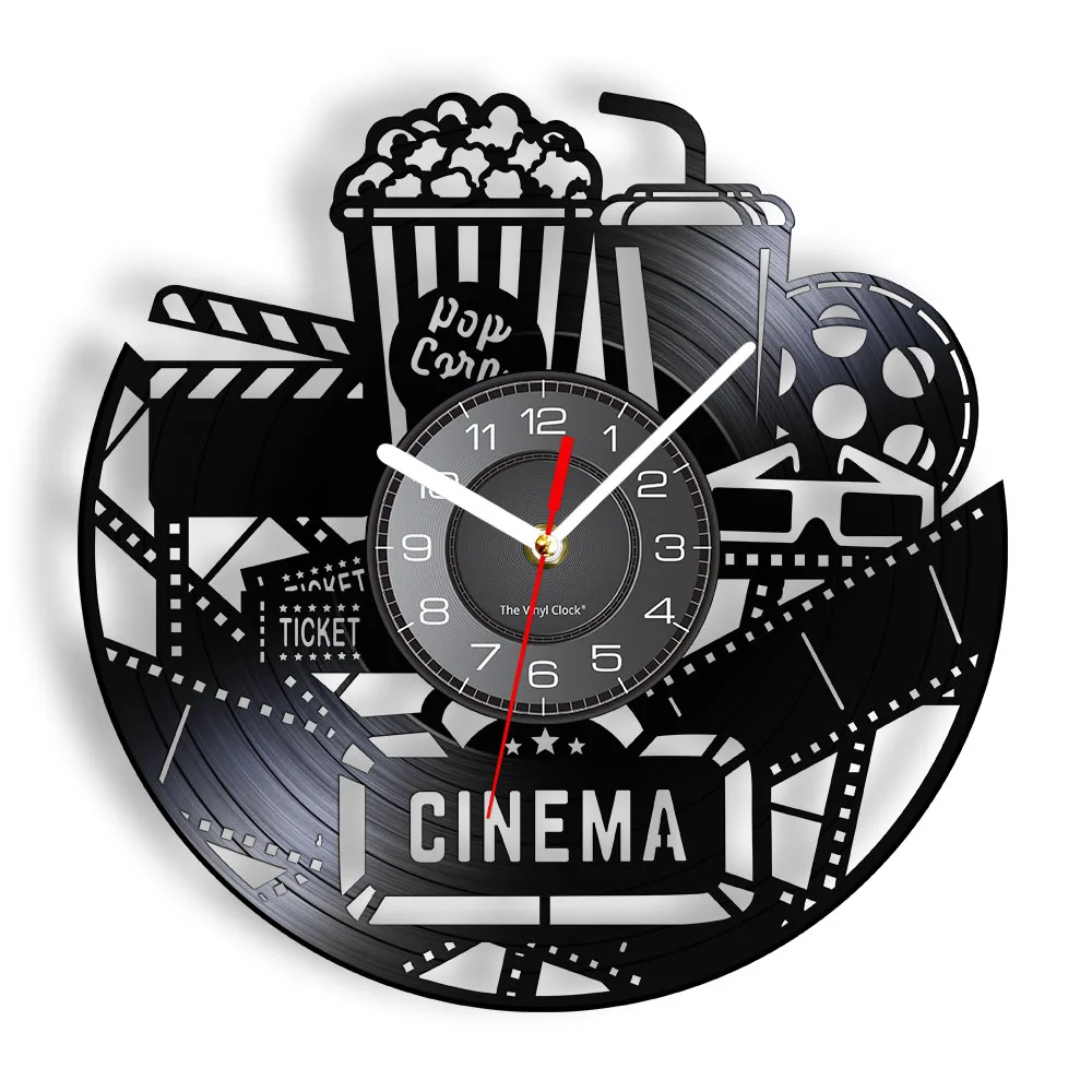 Cinema Vinyl Record Wall Clock Modern Design Watch Movie Film Watch Time Retro Album Clock Popcorn Coke For Movie Lover Gift