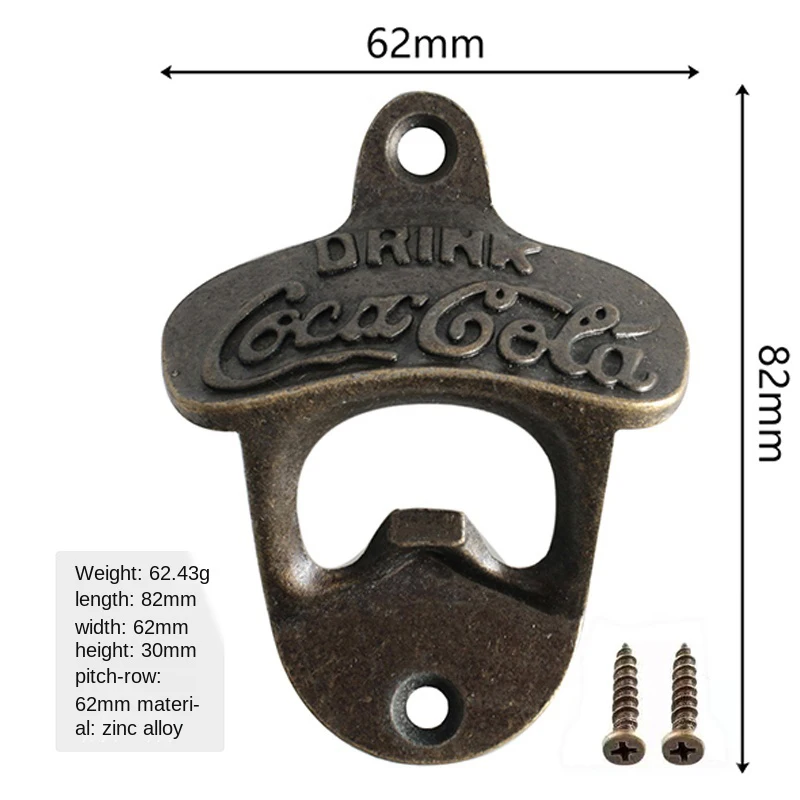 Vintage Wall Mount Bottle Opener with Screws Kitchen Bar Beer Zinc Alloy Can Opener Tool Household Professional Corkscrew Gadget