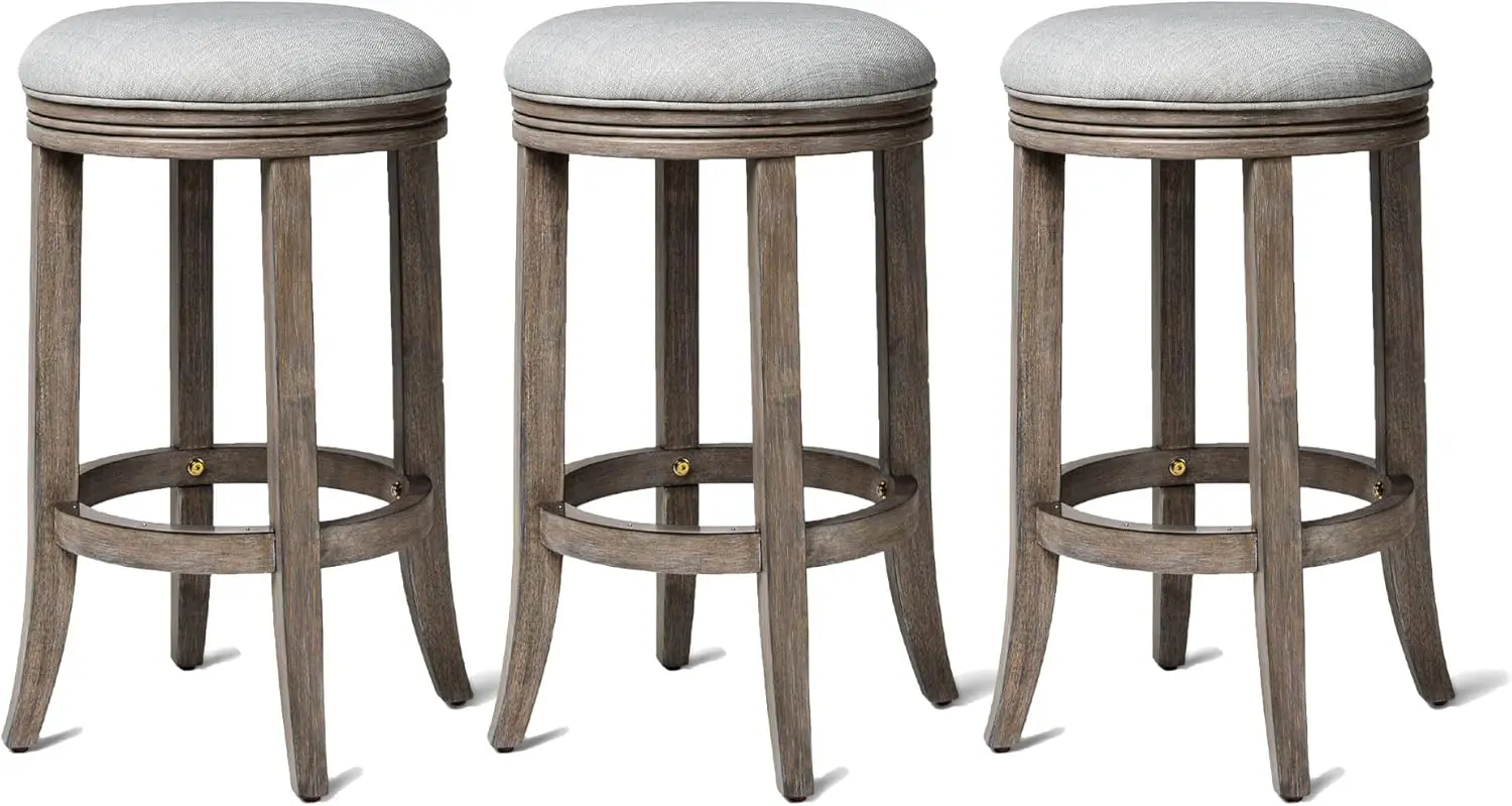 

Maven Lane Eva 26 Inch Tall Counter Height Rotating Backless Barstool In Reclaimed Oak Finish With Ash Grey Fabric Upholstered