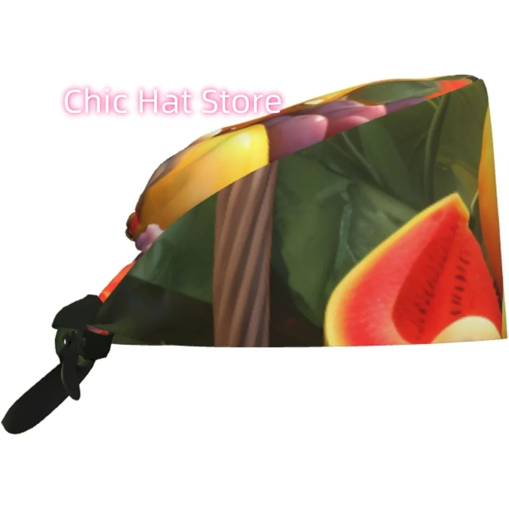 

Breathable Work Hat Plants and Fruits Printing for Chef, Nursing, Spa, Facial Care, Fitness Black