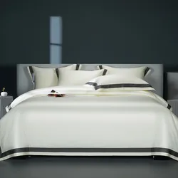 Premium 1400TC Egyptian Cotton Smooth Soft Bedding Set Chic White Grey Patchwork Duvet Cover Flat/Fitted Bed Sheet Pillowcases