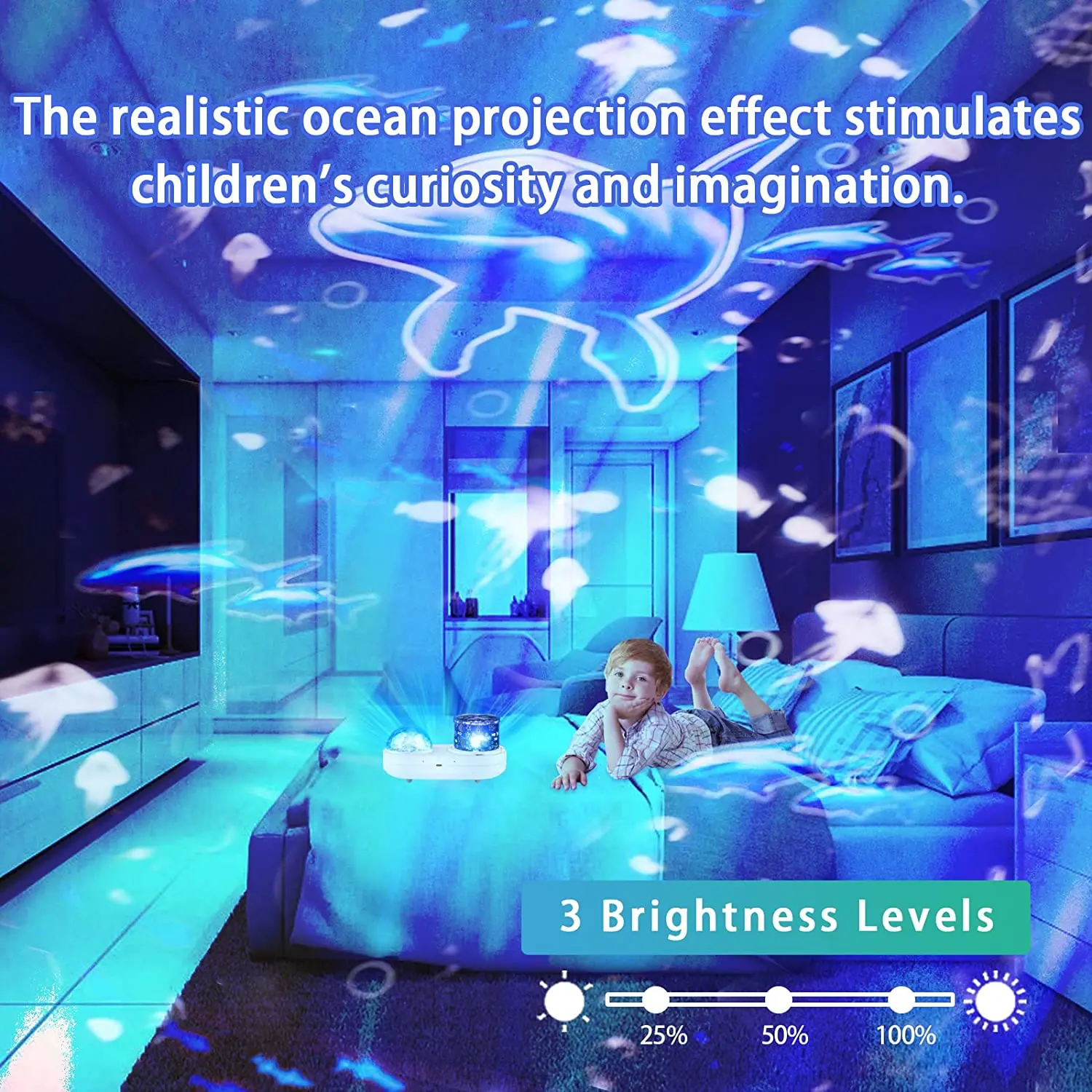 Proyector de luces nocturnas de galaxia estrellada para niños, lámpara de noche giratoria de 360 °, proyector de olas oceánicas para bebés y