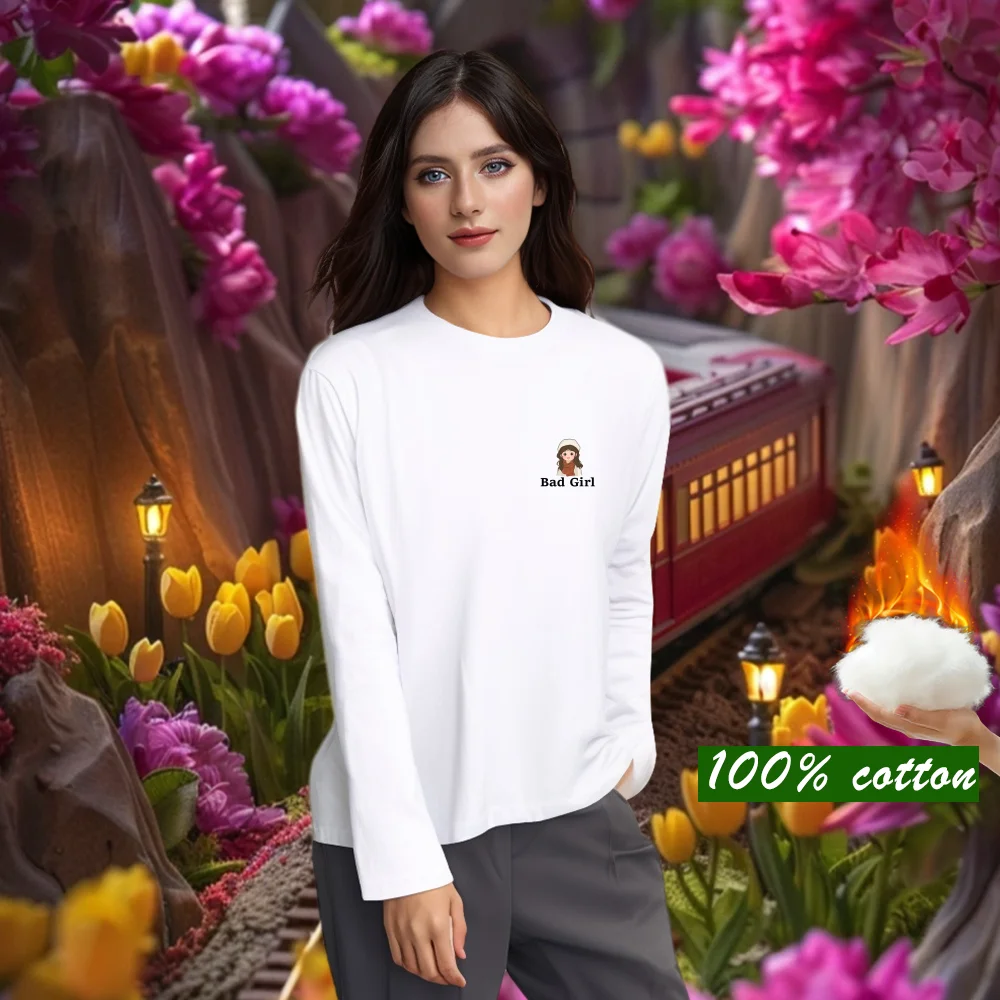 

2024 New Cotton 2024 New Winter top Outdoor Outdoor Women Fashion T-shirt Ladies' casual Cotton Korean version Round Neck