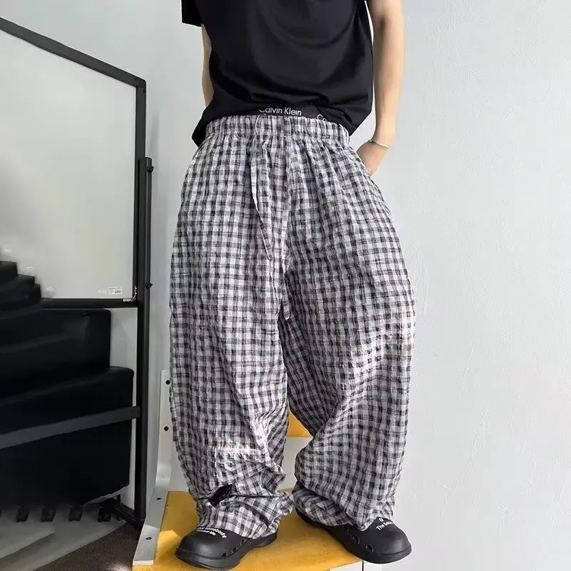 

Клетчатые широкие брюки, американский уличный дизайн, мужские модные повседневные свободные прямые повседневные брюки, дышащие мужские брюки y2k