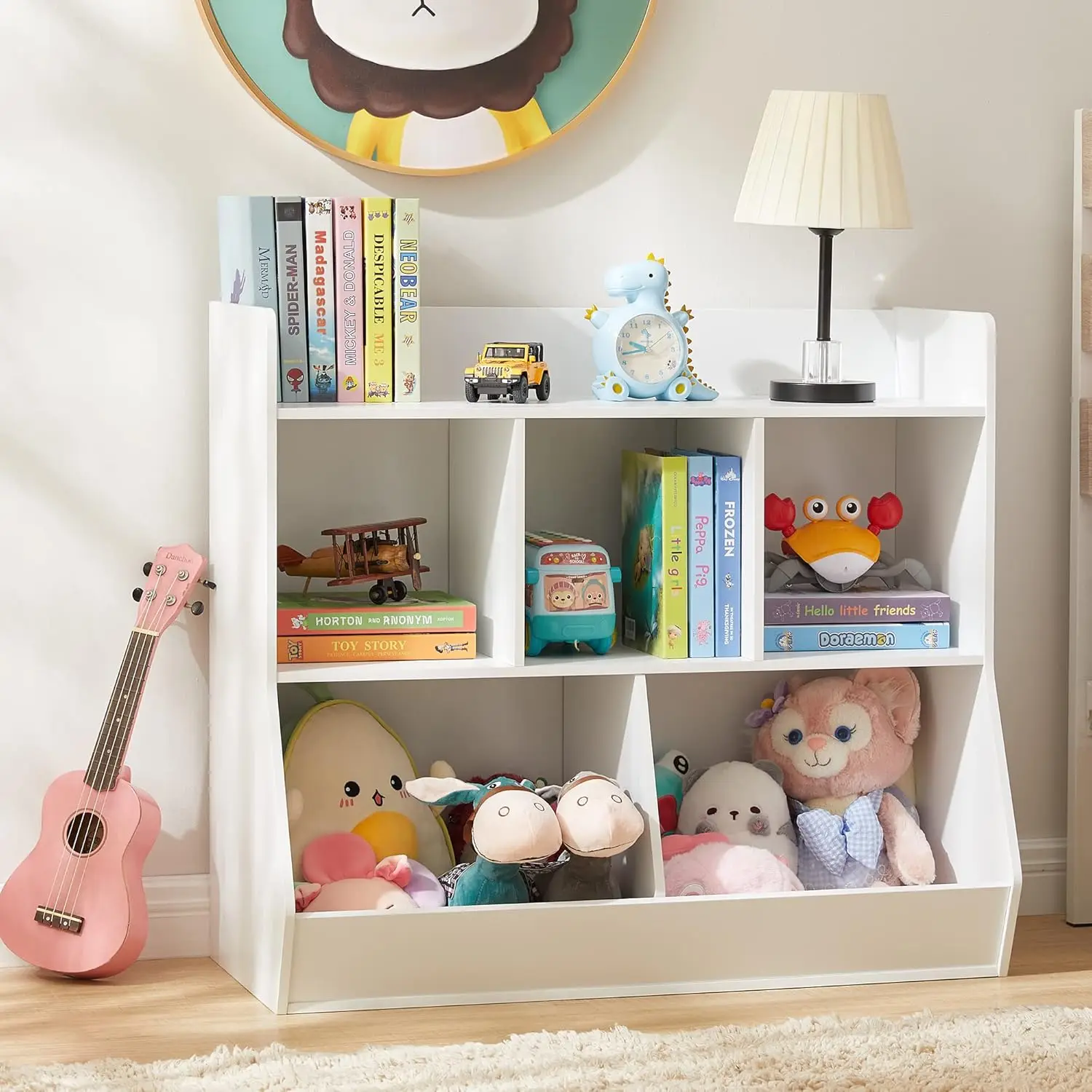 Organizador com estante, prateleira de brinquedos infantis de 5 carpas, armário de armazenamento de brinquedos, adequado para quarto infantil, sala de jogos, corredor, ki