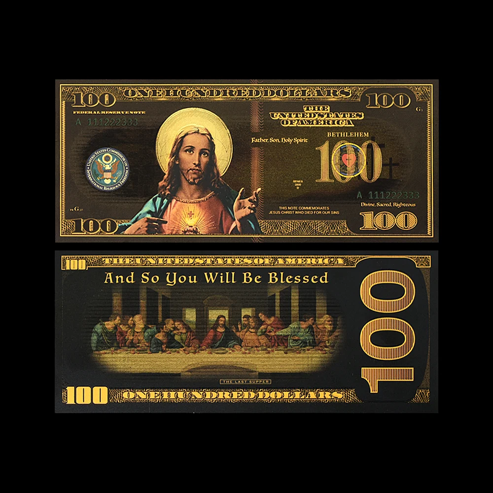 Lord Jesus US 100 Dollars Gold Foil Banknotes Christian Collectibles God Protect Us Plastic Commemorative Cards