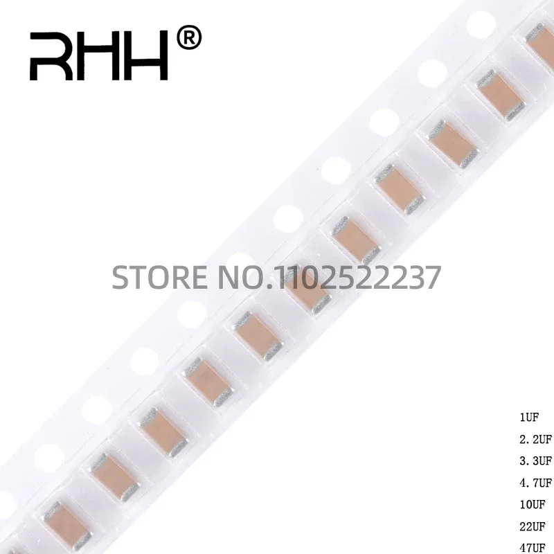 50pcs/SMD/Chip ceramic capacitor 1206 22UF 1UF  2.2UF 3.3UF 4.7UF 10UF 47UF 6.3V 10V 16V 25V 50V 100V 10%