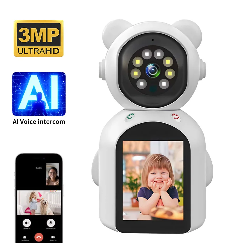 3MP 1296P Yoosee APP 2.8inch IPS Screen  AI Voice Intercom Video Phone Call PTZ IP Dome Camera Full Color CCTV Baby Monitor