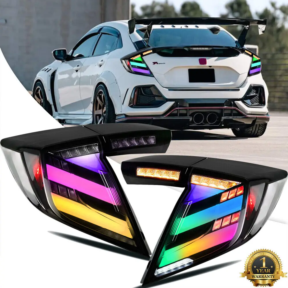

1Pair RGB LED Tail Lights Assembly For Honda Civic Hatchback 2016-2021 Sequential Turn Signal Trunk Rear Brake Lamps Accessories