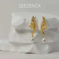 GEEZENCA 925 Sterling Silver Pearl Dangle Earrings For Women Plant Acanthus Pattern Designer Chic Unique Earring 2024 New Gift